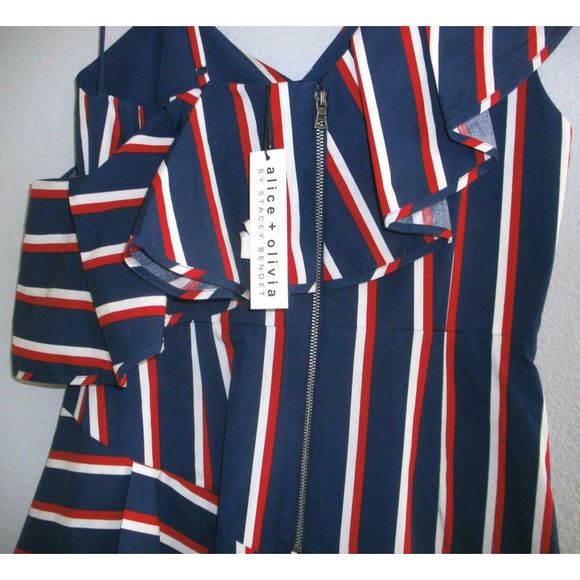 NWT Alice + Olivia Laflora Ruffle Stripe Dress 0 - Picture 5 of 8